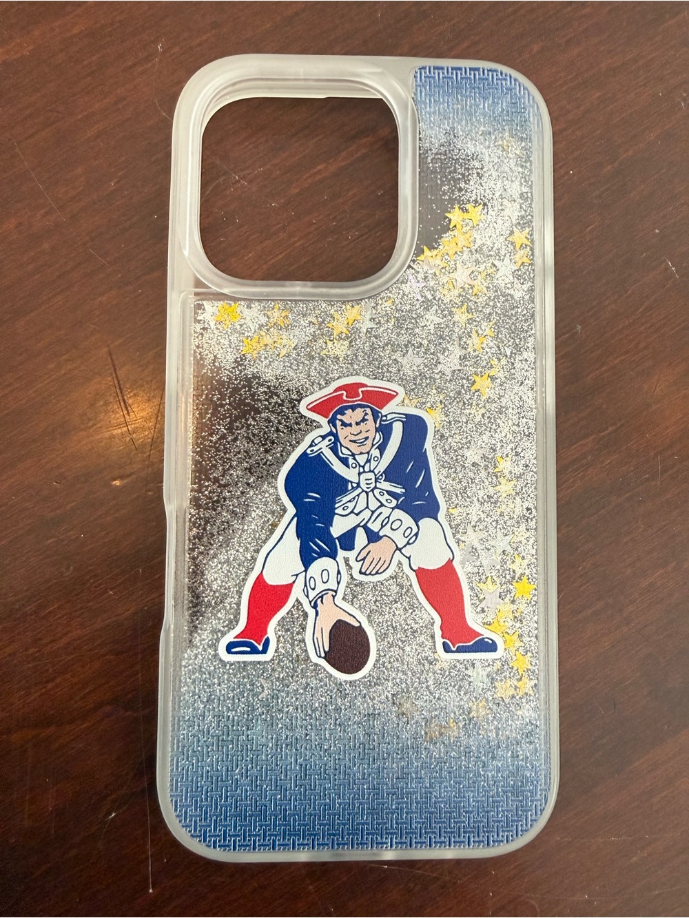 New England Patriots Football Clear Glitter iPhone 16 Pro Case